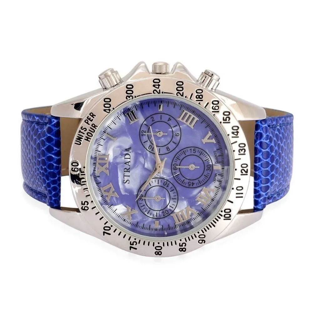 STRADA Watch Blue Faux Leather Band